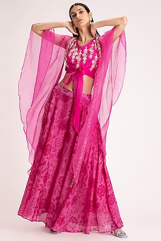 Rose Pink Printed Sharara Set by Koashee By Shubhitaa