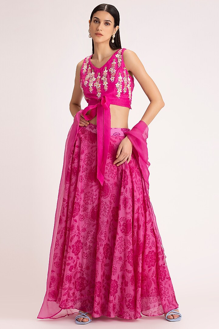 Rose Pink Printed Party Wear Sharara Set by Koashee By Shubhitaa at Pernia's Pop Up Shop