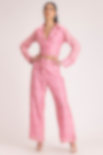 Baby Pink Printed Pant Set by Koashee By Shubhitaa