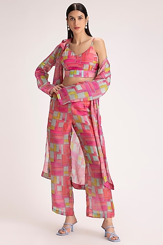 Fuchsia Printed Jacket Set by Koashee By Shubhitaa