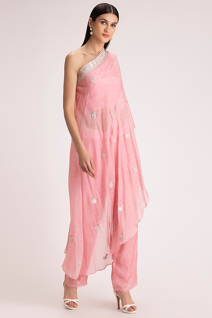 Baby Pink Silk Organza Pant Set by Koashee By Shubhitaa