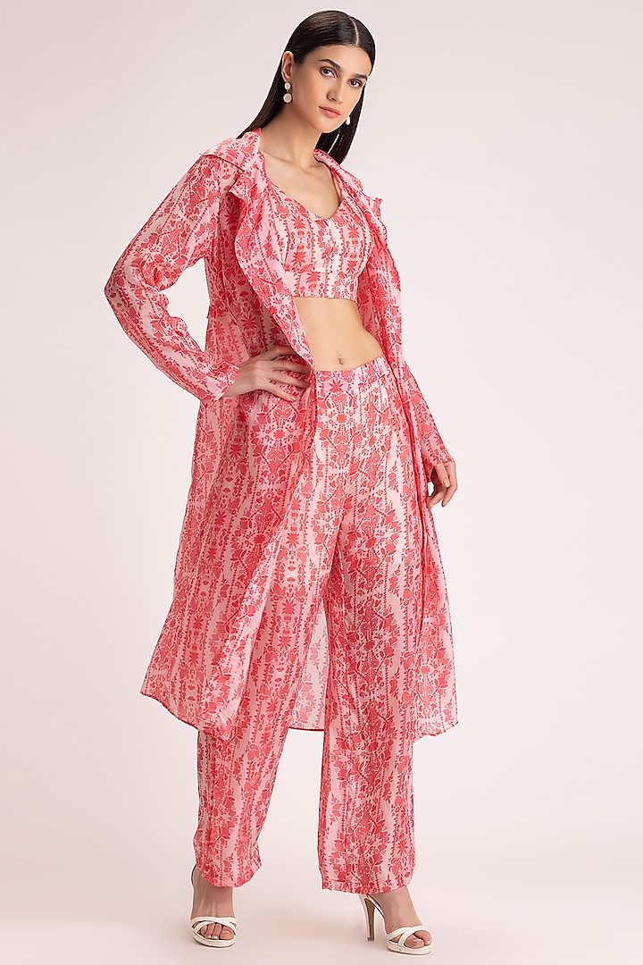 Faded Red Printed Jacket Set by Koashee By Shubhitaa