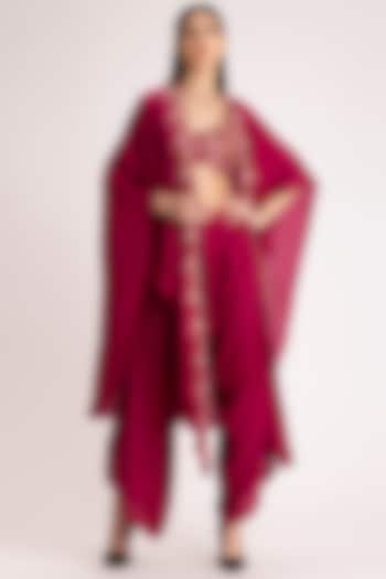 Wine Embroidered Cape Set by Koashee By Shubhitaa
