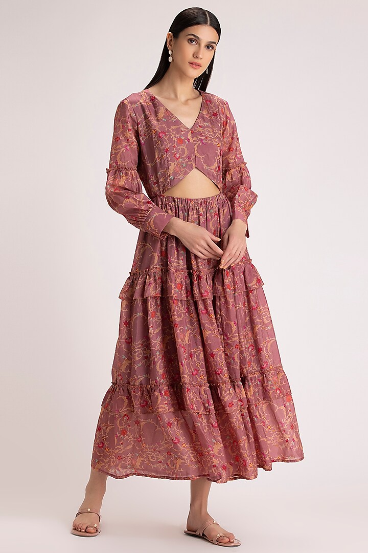 Brown Printed Dress by Koashee By Shubhitaa