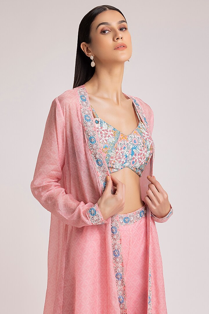 Baby Pink Printed Jacket Set by Koashee By Shubhitaa at Pernia's Pop Up Shop