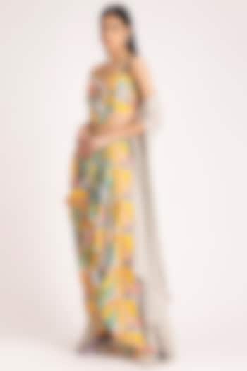 Yellow Draped Skirt Set by Koashee By Shubhitaa