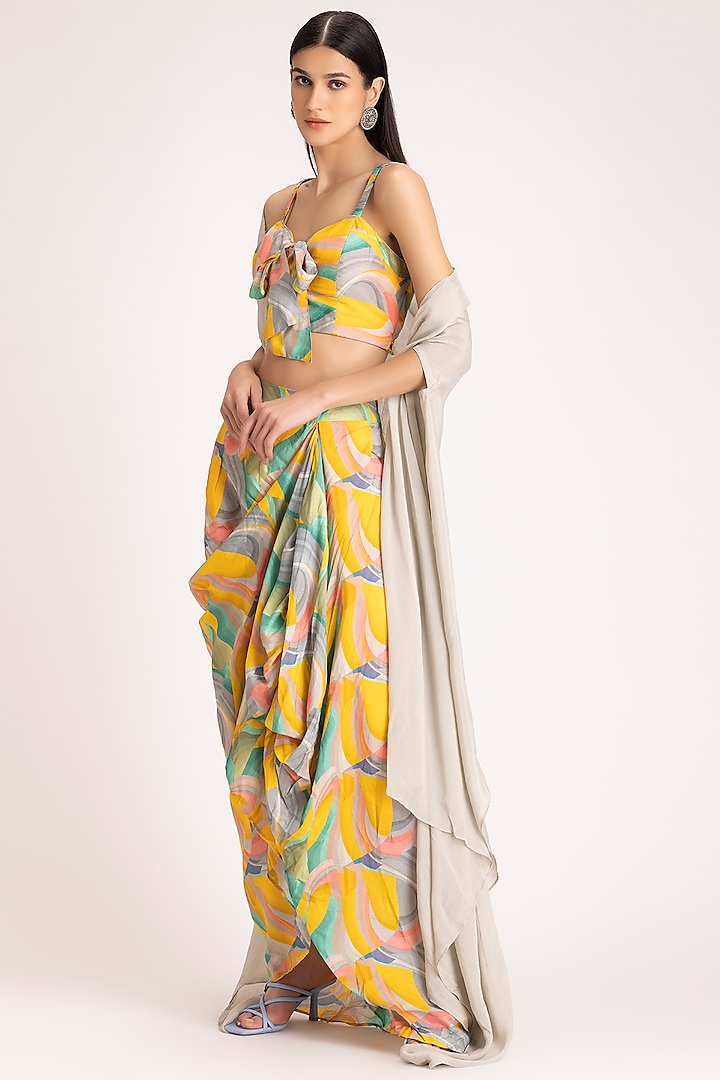 Yellow Draped Skirt Set by Koashee By Shubhitaa