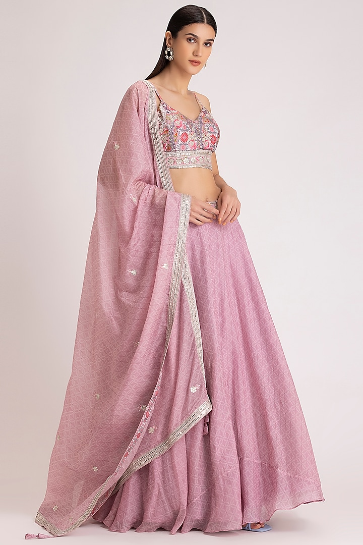 Blush Pink Embroidered Lehenga Set by Koashee By Shubhitaa