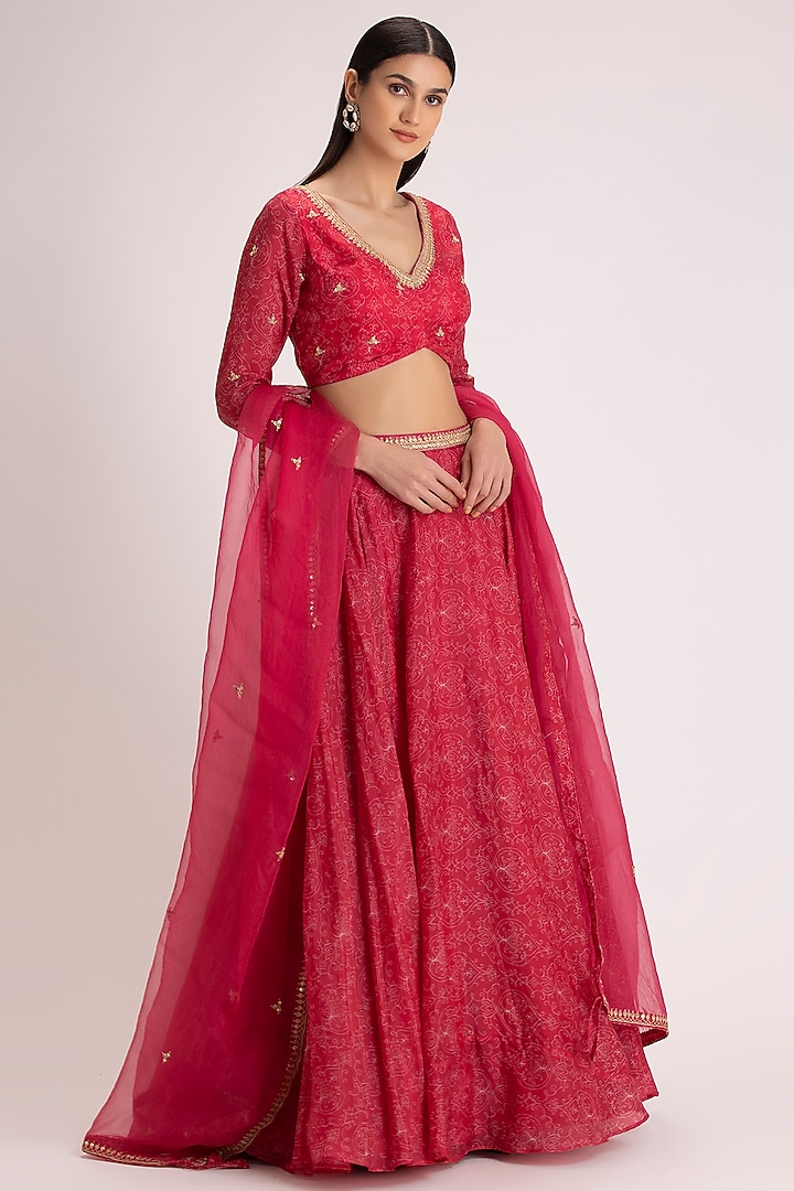 Red Embroidered Lehenga Set by Koashee By Shubhitaa at Pernia's Pop Up Shop
