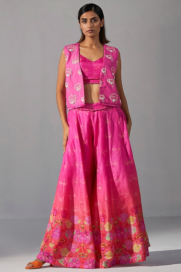 Pink Bemberg Silk Embroidered Jacket Set by KOASHEE BY SHUBHITAA