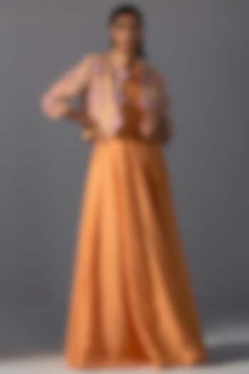 Orange Bemberg Silk Anarkali With Jacket by KOASHEE BY SHUBHITAA