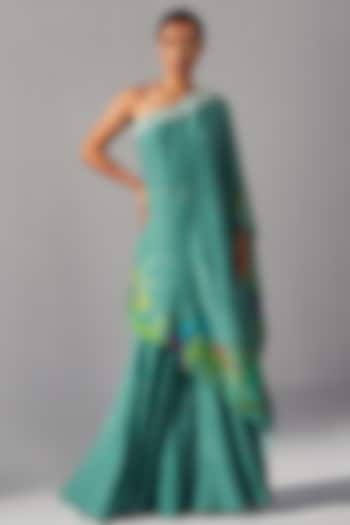 Sea Green Bemberg Silk Sharara Set by KOASHEE BY SHUBHITAA at Pernia's Pop Up Shop