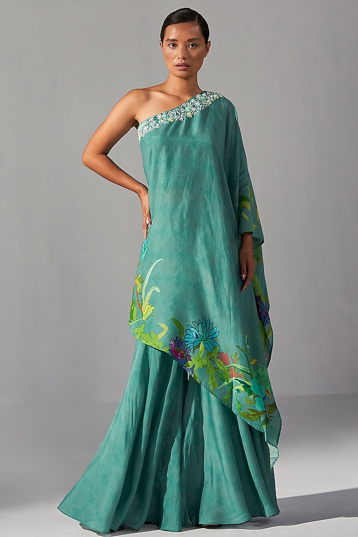 Sea Green Bemberg Silk Sharara Set by KOASHEE BY SHUBHITAA at Pernia's Pop Up Shop