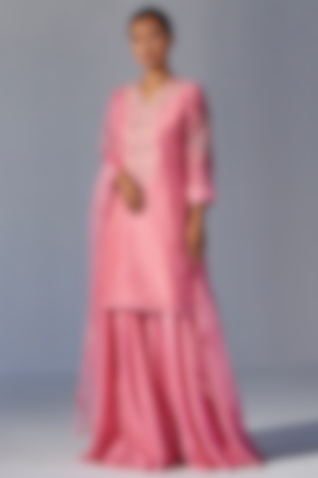 Pink Bemberg Silk Sharara Set by KOASHEE BY SHUBHITAA
