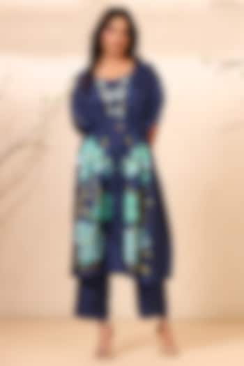 Indigo Bemberg Silk Jacket Set by Koashee By Shubhitaa