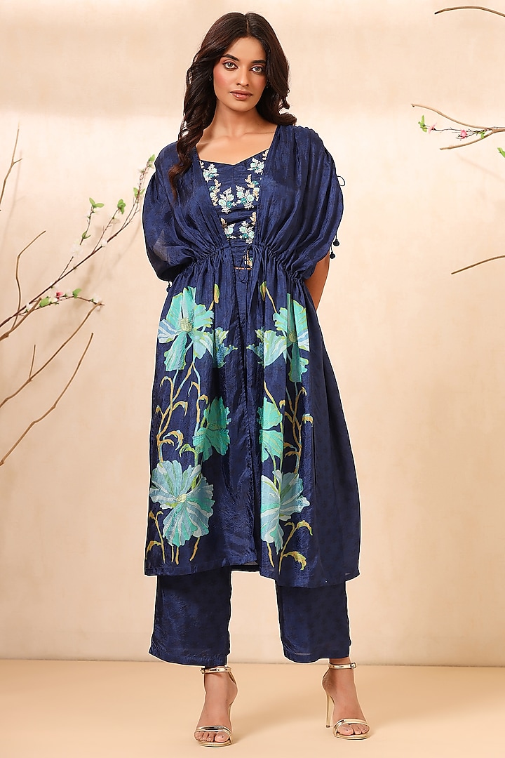 Indigo Bemberg Silk Jacket Set by Koashee By Shubhitaa