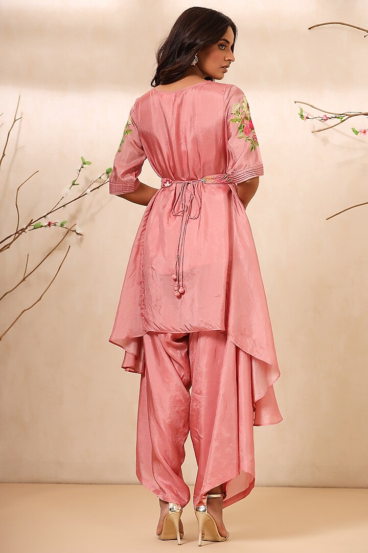 Peach Bemberg Silk Dhoti Set by Koashee By Shubhitaa at Pernia's Pop Up Shop