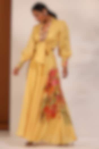Yellow Bemberg Silk Sharara Set by Koashee By Shubhitaa