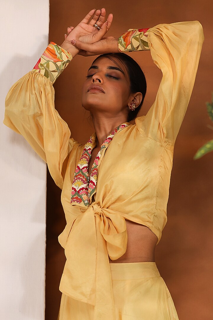 Yellow Bemberg Silk Party Wear Sharara Set by Koashee By Shubhitaa at Pernia's Pop Up Shop
