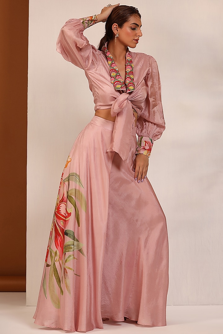 Rose Pink Bemberg Silk Sharara Set by Koashee By Shubhitaa