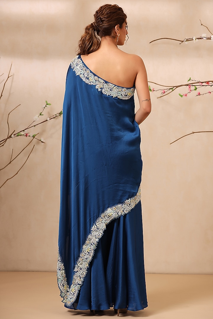 Midnight Blue Silk Wedding Sharara Set by Koashee By Shubhitaa at Pernia's Pop Up Shop