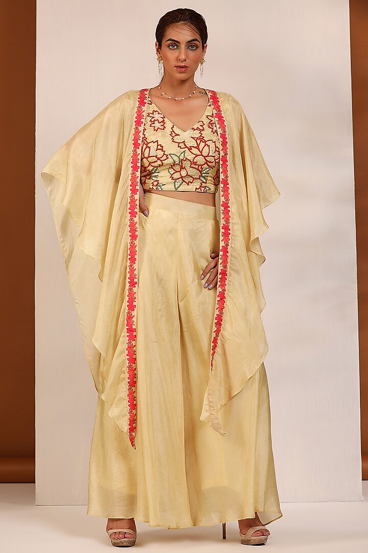 Beige Embroidered Cape Set by Koashee By Shubhitaa
