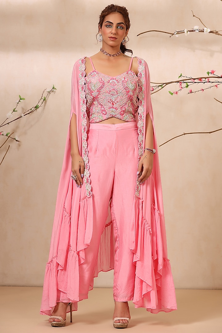 Pink Embroidered Cape Set by Koashee By Shubhitaa