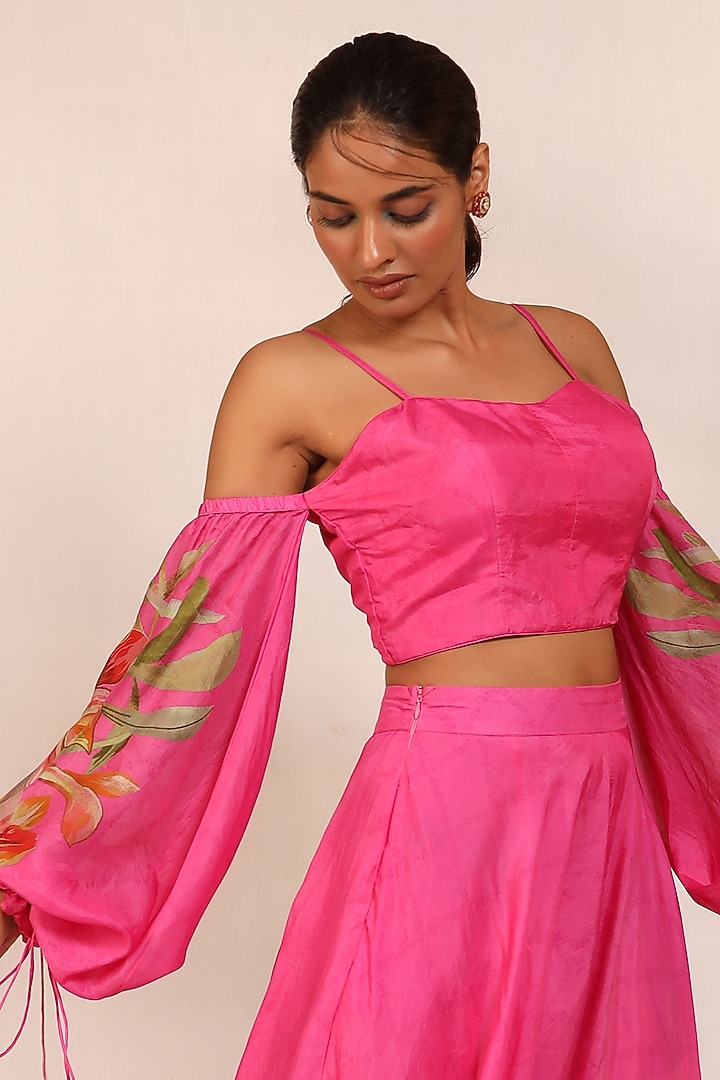 Fuchsia Bemberg Silk Sharara Set by Koashee By Shubhitaa at Pernia's Pop Up Shop