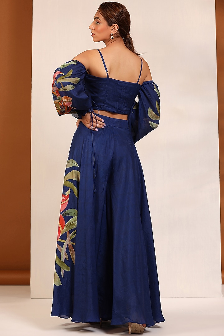 Indigo Blue Bemberg Silk Sharara Set by Koashee By Shubhitaa at Pernia's Pop Up Shop