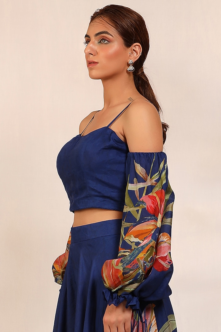 Indigo Blue Bemberg Silk Sharara Set by Koashee By Shubhitaa at Pernia's Pop Up Shop