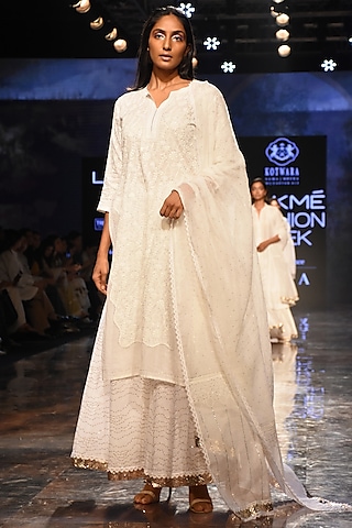 White Embroidered Sharara Set by House of Kotwara