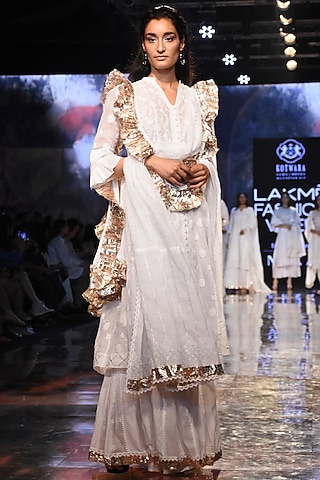 White Embroidered Choga Set by House of Kotwara