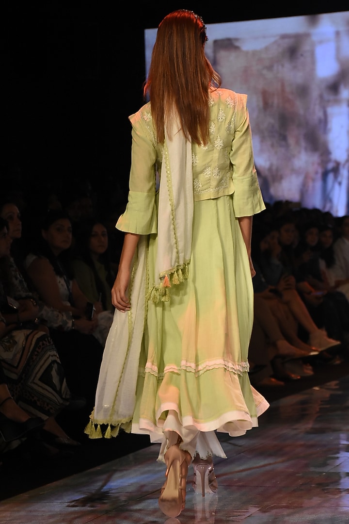 Green Wedding Anarkali Set With Embroidered Waistcoat by House of Kotwara at Pernia's Pop Up Shop