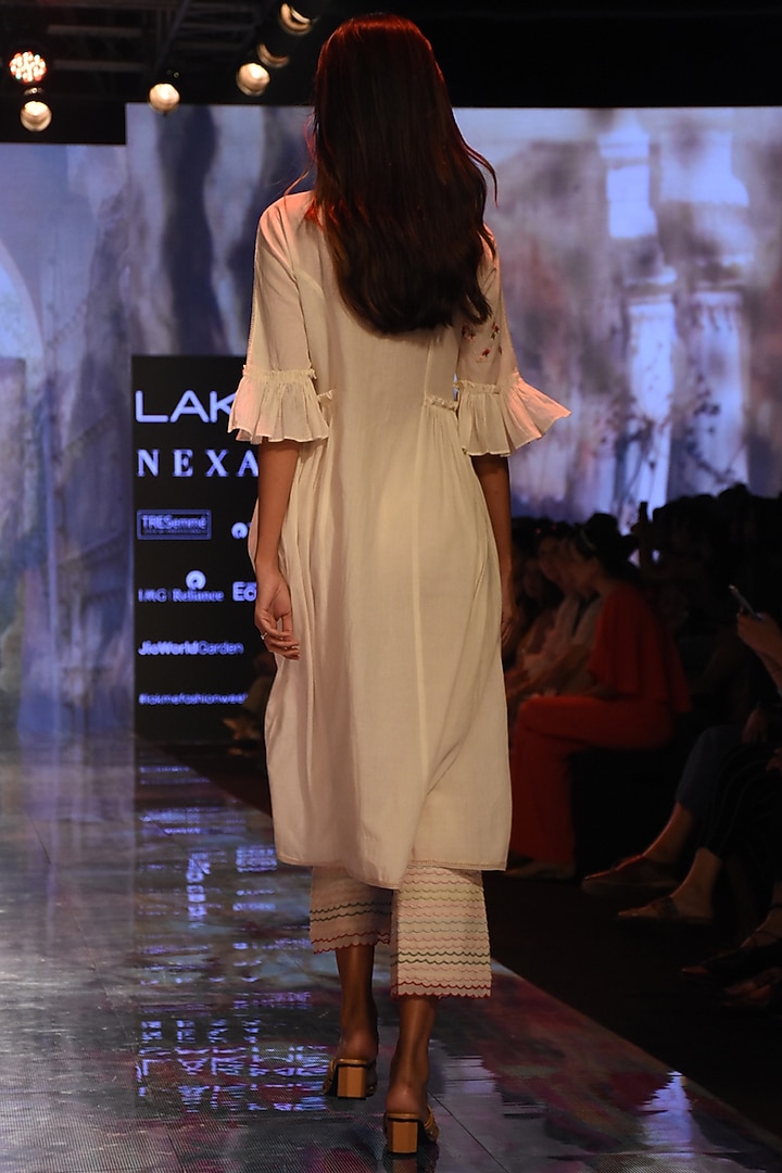Ivory Embroidered Kurta With Pants & Slip by House of Kotwara at Pernia's Pop Up Shop
