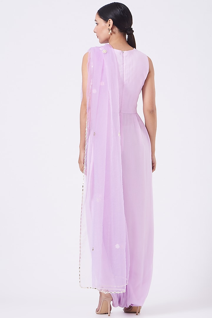 Pastel Lilac Embroidered Draped Party Wear Saree Gown by Kovet at Pernia's Pop Up Shop