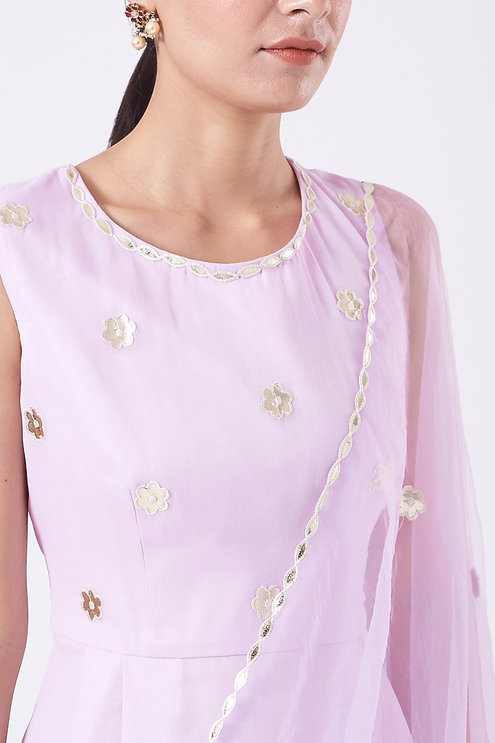 Pastel Lilac Embroidered Draped Party Wear Saree Gown by Kovet at Pernia's Pop Up Shop