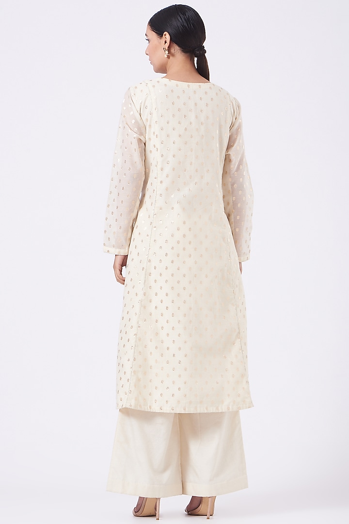 White Banarasi Brocade Chanderi A-Line Kurta Set by Kovet at Pernia's Pop Up Shop
