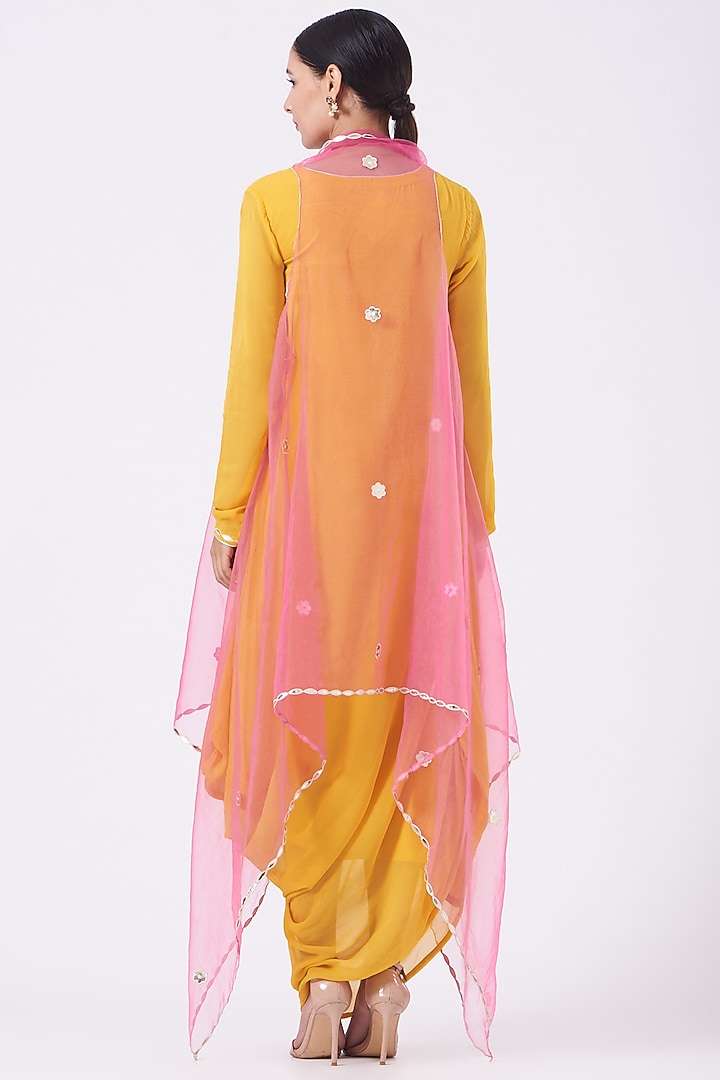 Yellow Embroidered Party Wear Gown With Cape by Kovet at Pernia's Pop Up Shop