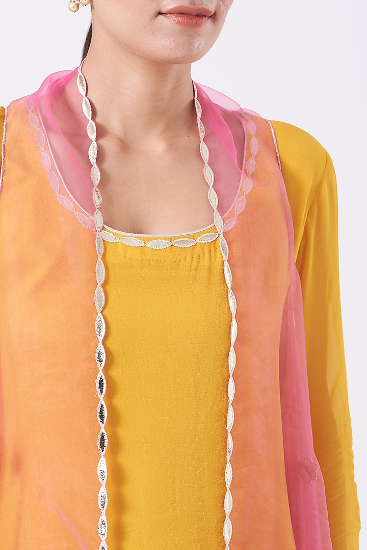 Yellow Embroidered Party Wear Gown With Cape by Kovet at Pernia's Pop Up Shop