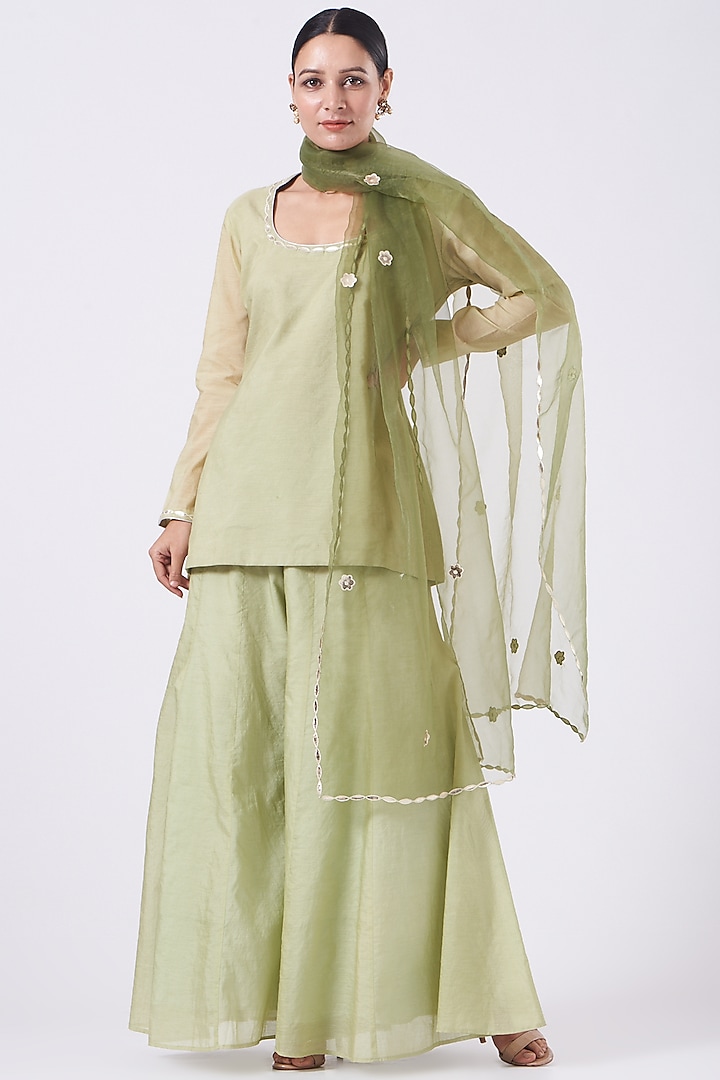 Light Green Chanderi Kalidar Sharara Set by Kovet at Pernia's Pop Up Shop