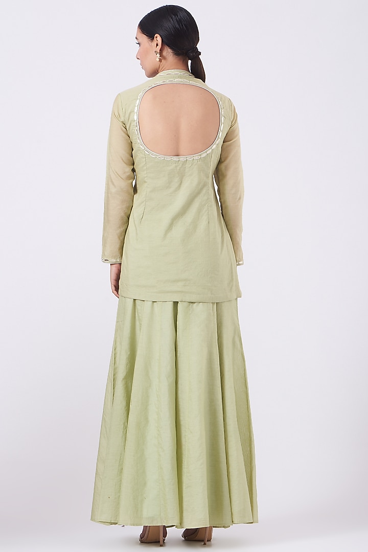 Light Green Chanderi Kalidar Party Wear Sharara Set by Kovet at Pernia's Pop Up Shop