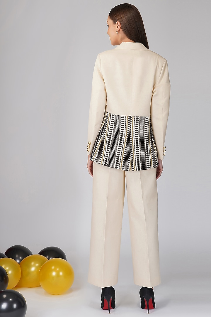 White & Black Woven Blazer Set by Kovet at Pernia's Pop Up Shop
