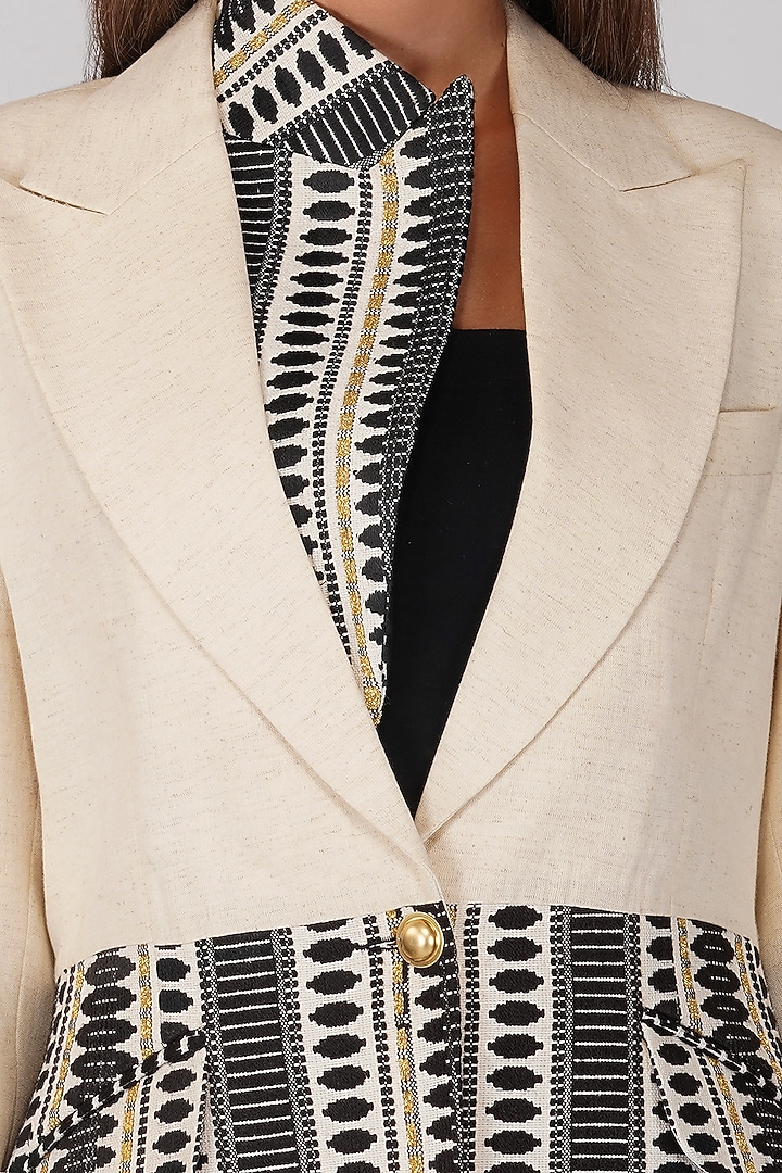 White & Black Woven Blazer Set by Kovet at Pernia's Pop Up Shop