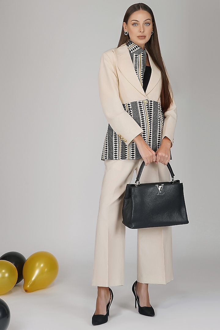 White & Black Woven Blazer Set by Kovet at Pernia's Pop Up Shop
