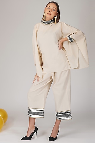Black & White Cotton Pant Set by Kovet