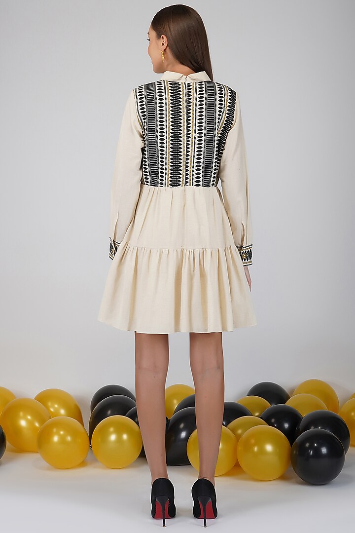 White & Black Woven Mini Summer Dress by Kovet at Pernia's Pop Up Shop
