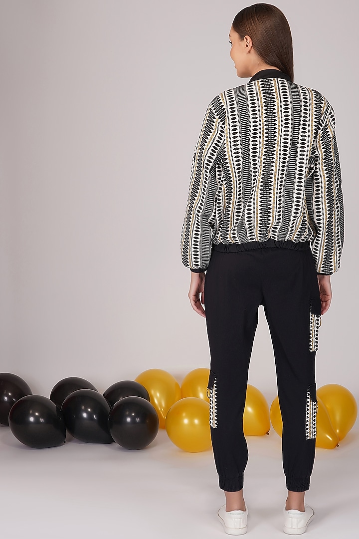 Black Handloom Bomber Jacket Set by Kovet at Pernia's Pop Up Shop