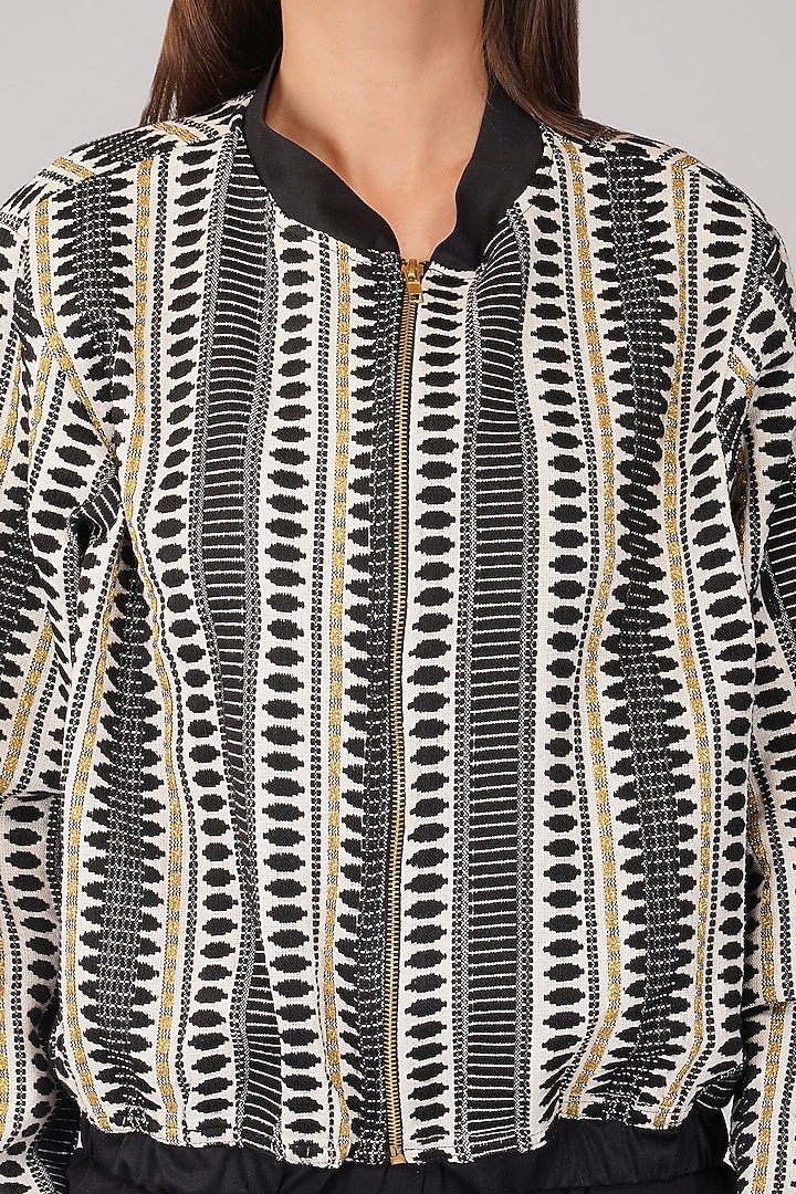 Black Handloom Bomber Jacket Set by Kovet at Pernia's Pop Up Shop