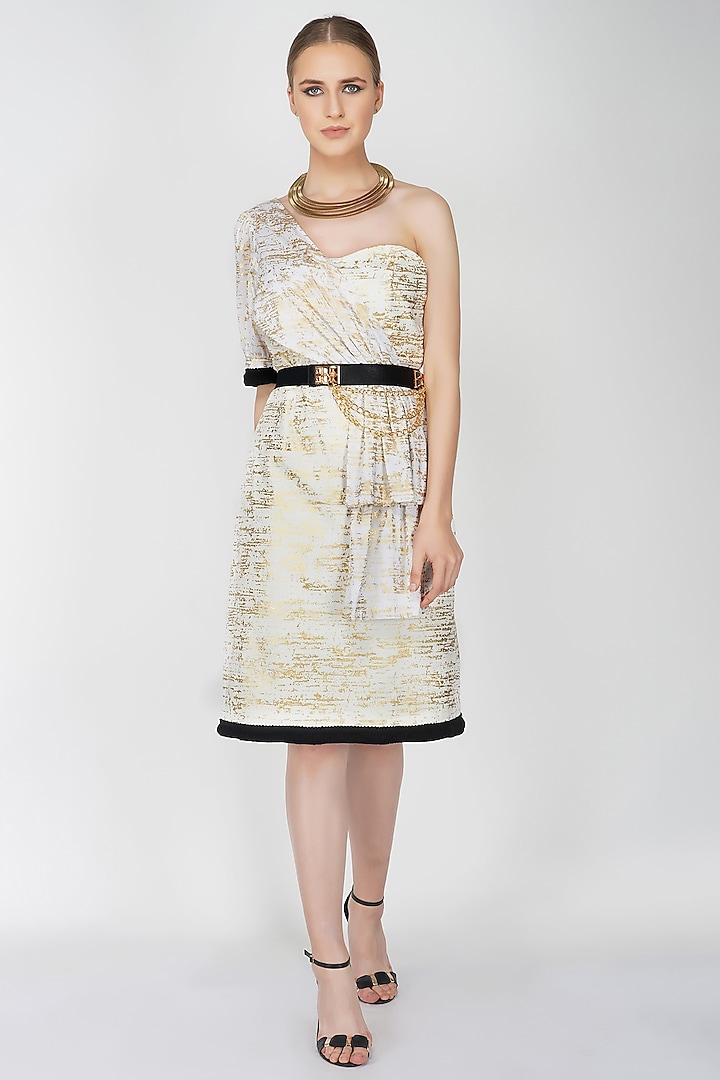 Off-White One Shoulder Foil Printed Dress by Kovet