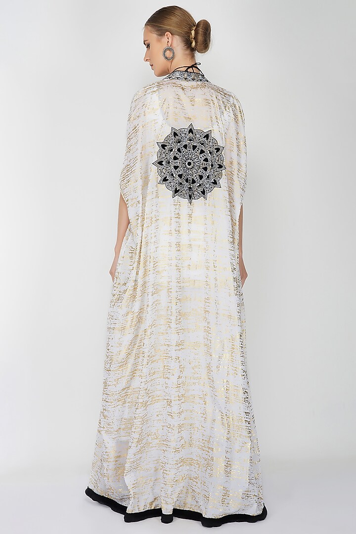 Off-White Mulmul Foil Printed Cape Set by Kovet at Pernia's Pop Up Shop